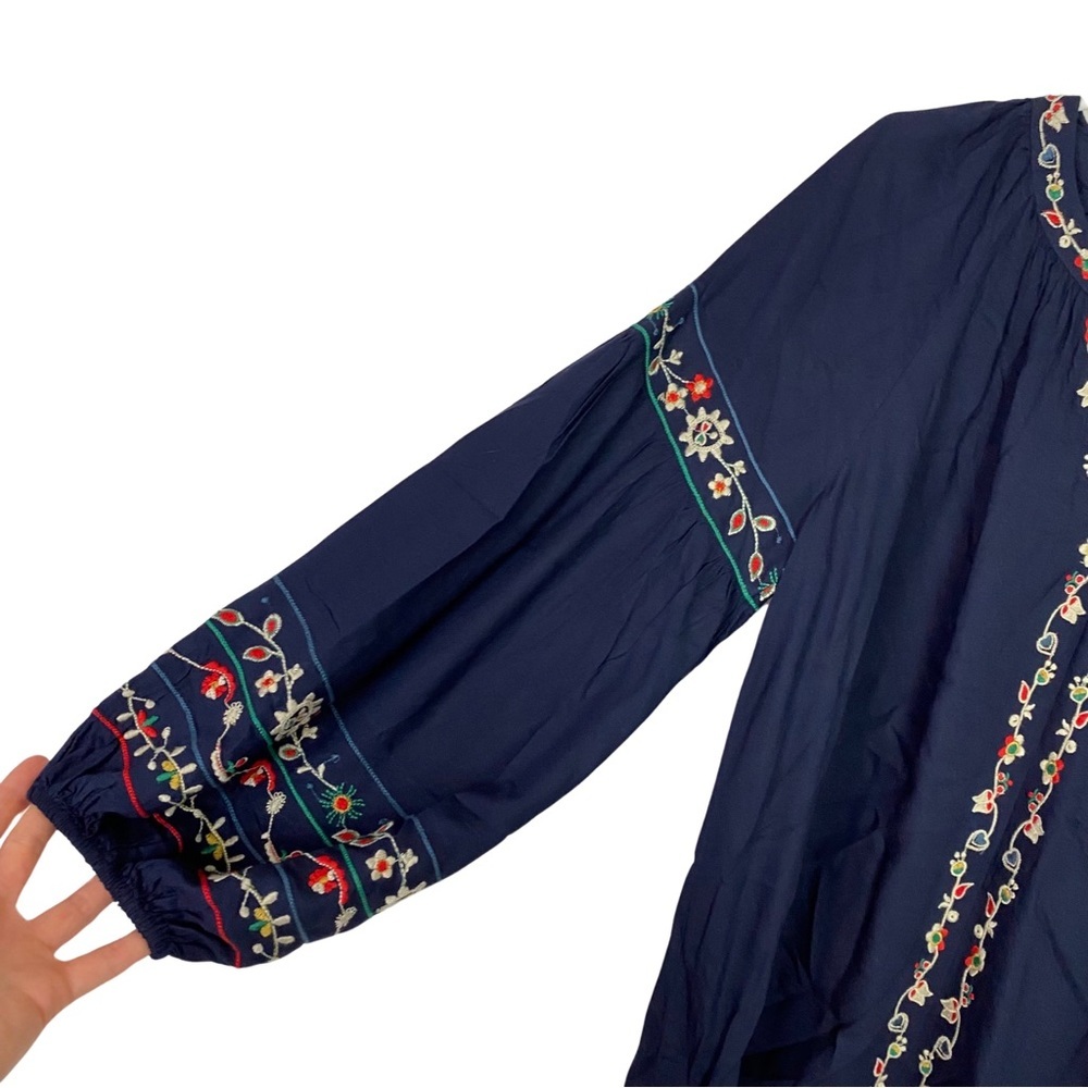 Velvet by Graham & Spencer Navy Embroidered Blouse - Picture 4 of 7